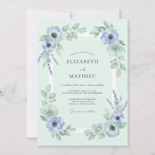 Invitation Mariage Printanier Doux Menthe (Devant)