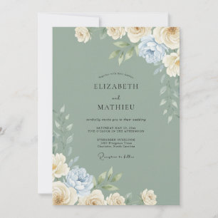 Invitation Mariage Printanier Doux Vert Sauge