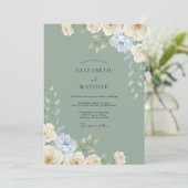 Invitation Mariage Printanier Doux Vert Sauge (Debout devant)