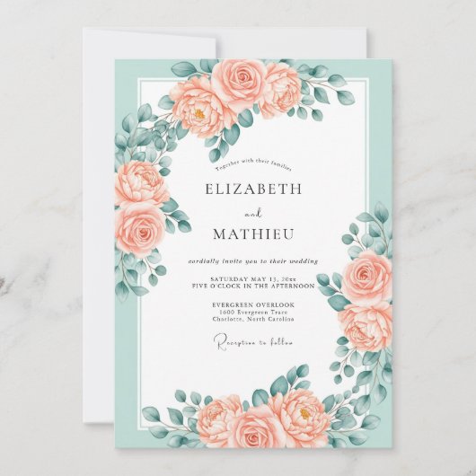 Invitation Mariage printanier éblouissant vert menthe (Devant)