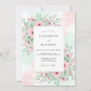 Invitation Mariage printanier éthéré aux teintes rose et ment