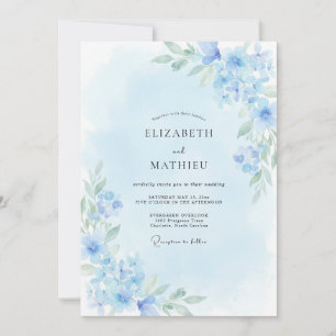 Invitation Mariage Printanier Éthéré Bleu Ciel