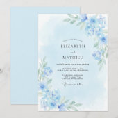 Invitation Mariage Printanier Éthéré Bleu Ciel (Devant / Derrière)