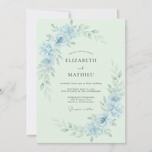 Invitation Mariage printanier éthéré bleu poudré (Devant)