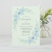 Invitation Mariage printanier éthéré bleu poudré (Debout devant)