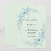 Invitation Mariage printanier éthéré bleu poudré (Devant / Derrière)