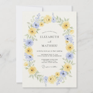 Invitation Mariage Printanier Éthéré Jaune et Pervenche