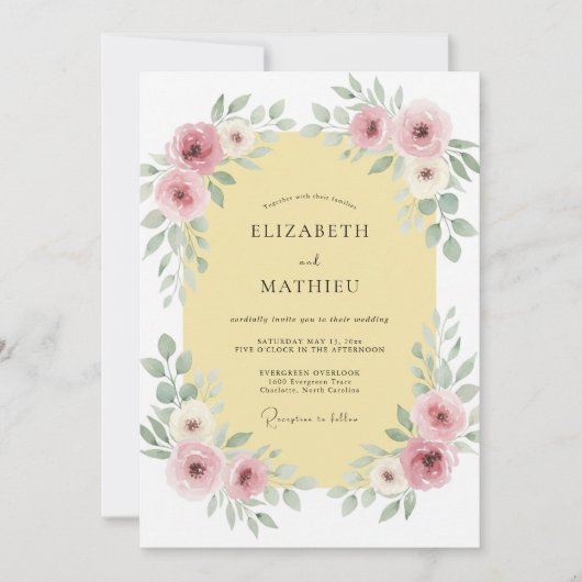 Invitation Mariage Printanier Éthéré Rose (Devant)