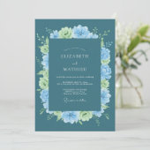Invitation Mariage printanier fleuri de sarcelle (Debout devant)