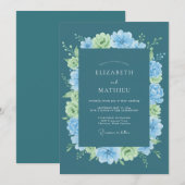 Invitation Mariage printanier fleuri de sarcelle (Devant / Derrière)