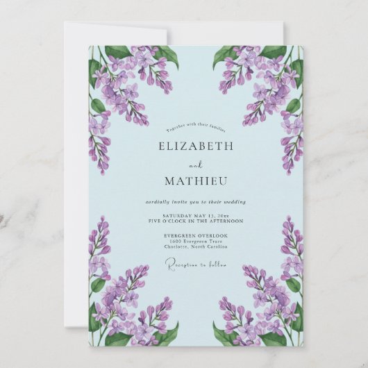 Invitation Mariage Printanier Flourissant Bleu Clair (Devant)