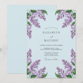 Invitation Mariage Printanier Flourissant Bleu Clair (Devant / Derrière)