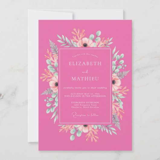 Invitation Mariage printanier fuchsia enjoué (Devant)