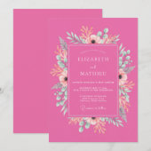 Invitation Mariage printanier fuchsia enjoué (Devant / Derrière)