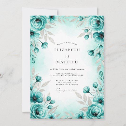 Invitation Mariage printanier gracieux turquoise (Devant)