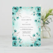 Invitation Mariage printanier gracieux turquoise (Debout devant)