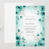 Invitation Mariage printanier gracieux turquoise (Devant / Derrière)