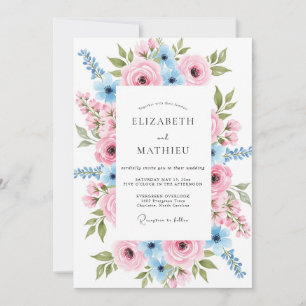 Invitation Mariage Printanier Halcyon Rose et Bleu