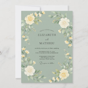Invitation Mariage printanier immaculé vert sauge