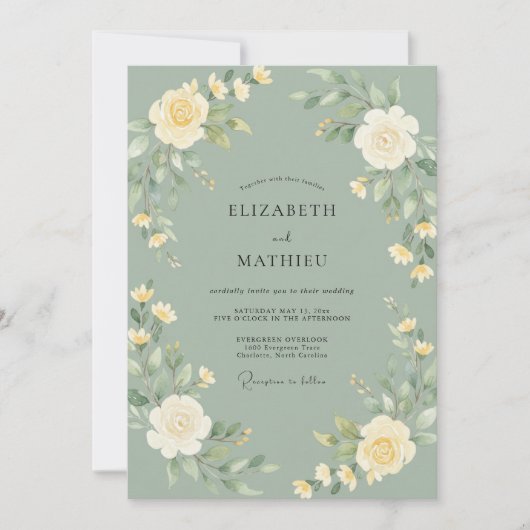 Invitation Mariage printanier immaculé vert sauge (Devant)