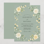 Invitation Mariage printanier immaculé vert sauge (Devant / Derrière)