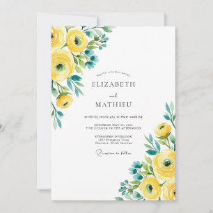 Invitation Mariage Printanier Jaune Turquoise Vif