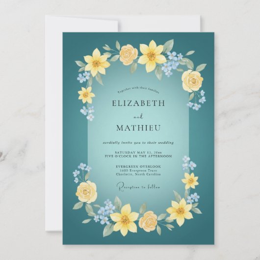 Invitation Mariage printanier joyeux sarcelle (Devant)