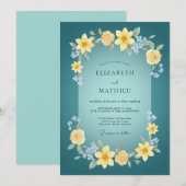 Invitation Mariage printanier joyeux sarcelle (Devant / Derrière)