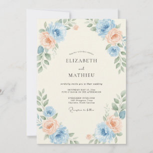 Invitation Mariage printanier lumineux bleu ciel