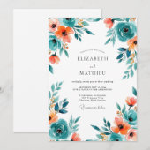 Invitation Mariage printanier luxuriant sarcelle (Devant / Derrière)