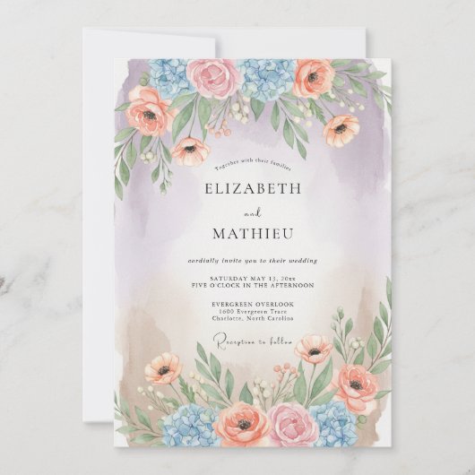 Invitation Mariage printanier lyrique pêche (Devant)