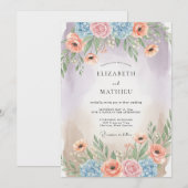 Invitation Mariage printanier lyrique pêche (Devant / Derrière)