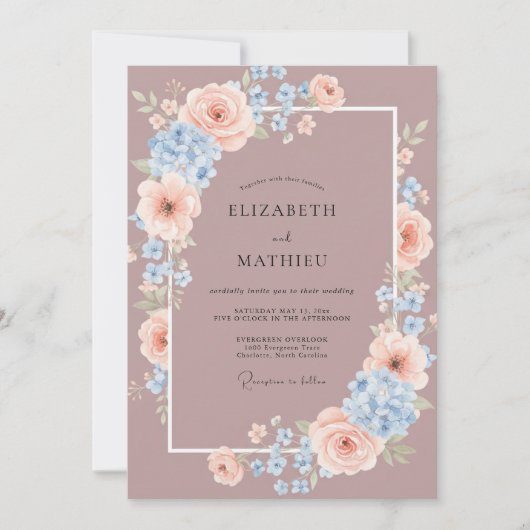 Invitation Mariage Printanier Mauve et Paisible (Devant)