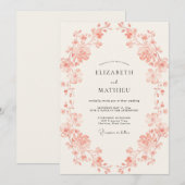 Invitation Mariage Printanier Orné de Pêche (Devant / Derrière)