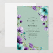 Invitation Mariage printanier peintre violet menthe (Devant / Derrière)