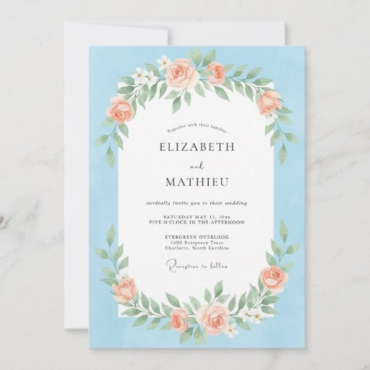 Invitation Mariage printanier pittoresque bleu clair (Devant)