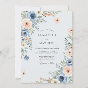 Invitation Mariage printanier pittoresque bleu poussiéreux