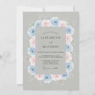 Invitation Mariage printanier pittoresque bleu rose