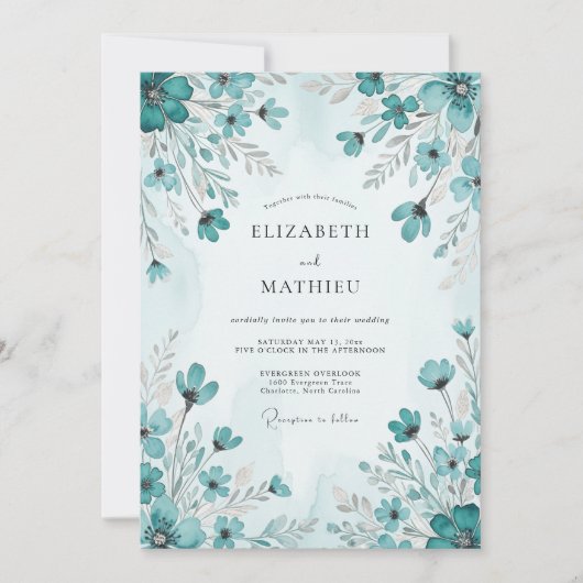 Invitation Mariage printanier pittoresque sarcelle (Devant)