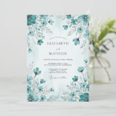 Invitation Mariage printanier pittoresque sarcelle (Debout devant)