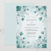 Invitation Mariage printanier pittoresque sarcelle (Devant / Derrière)
