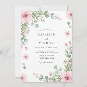 Invitation Mariage Printanier Raffiné aux Teintes Roses