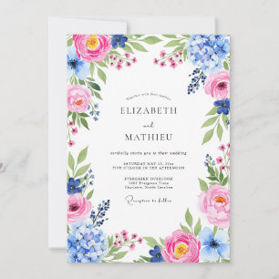 Invitation Mariage printanier resplendissant ciel rose bleu