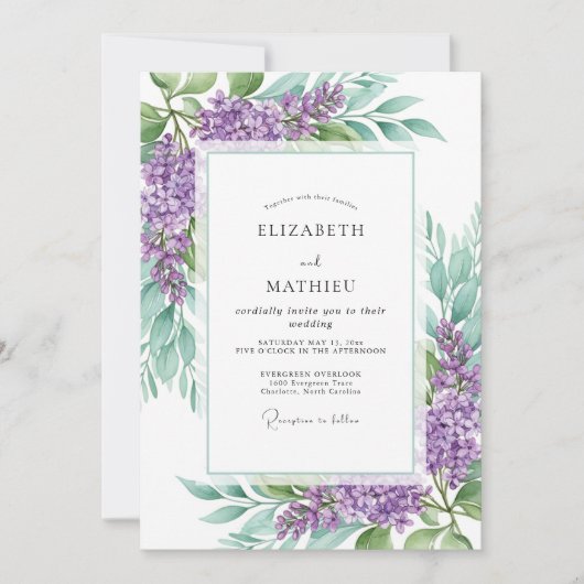 Invitation Mariage printanier resplendissant de lilas (Devant)