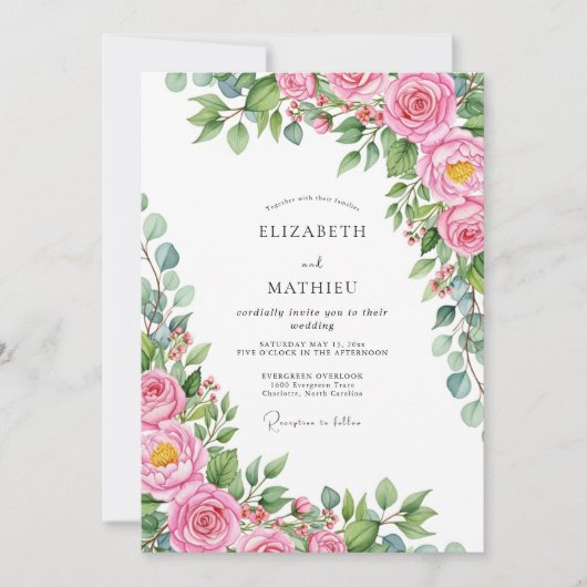 Invitation Mariage Printanier Rose Doux (Devant)