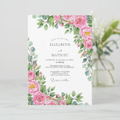 Invitation Mariage Printanier Rose Doux (Debout devant)