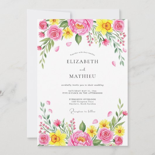 Invitation Mariage Printanier Rose et Joyeux (Devant)