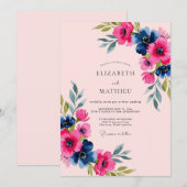 Invitation Mariage Printanier Rose Exubérant (Devant / Derrière)