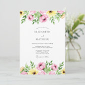 Invitation Mariage Printanier Rose Jaune Joyeux (Debout devant)