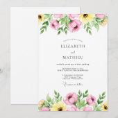Invitation Mariage Printanier Rose Jaune Joyeux (Devant / Derrière)
